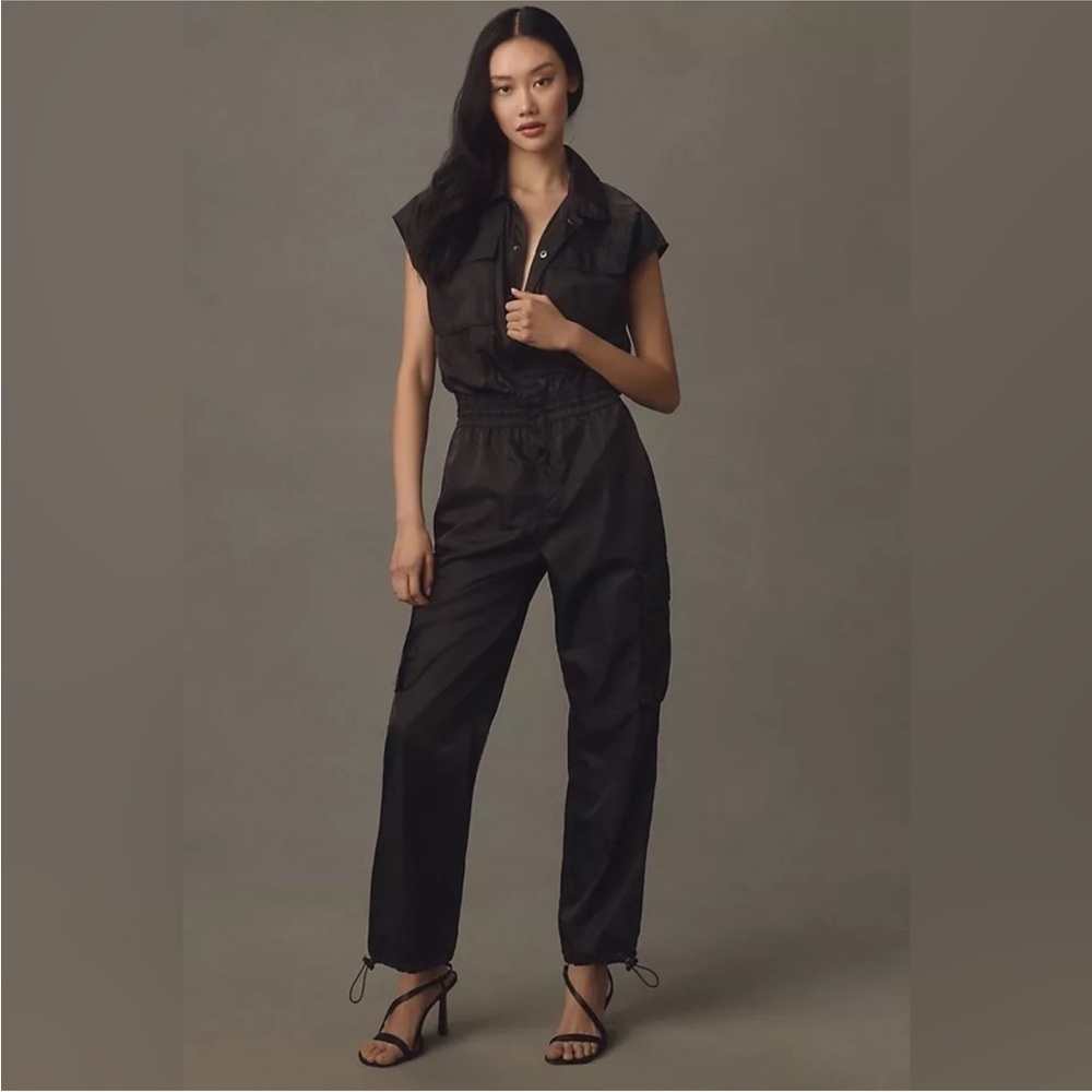 Pistola Black Jade Smocked Waist Utility Cargo Jumpsuit